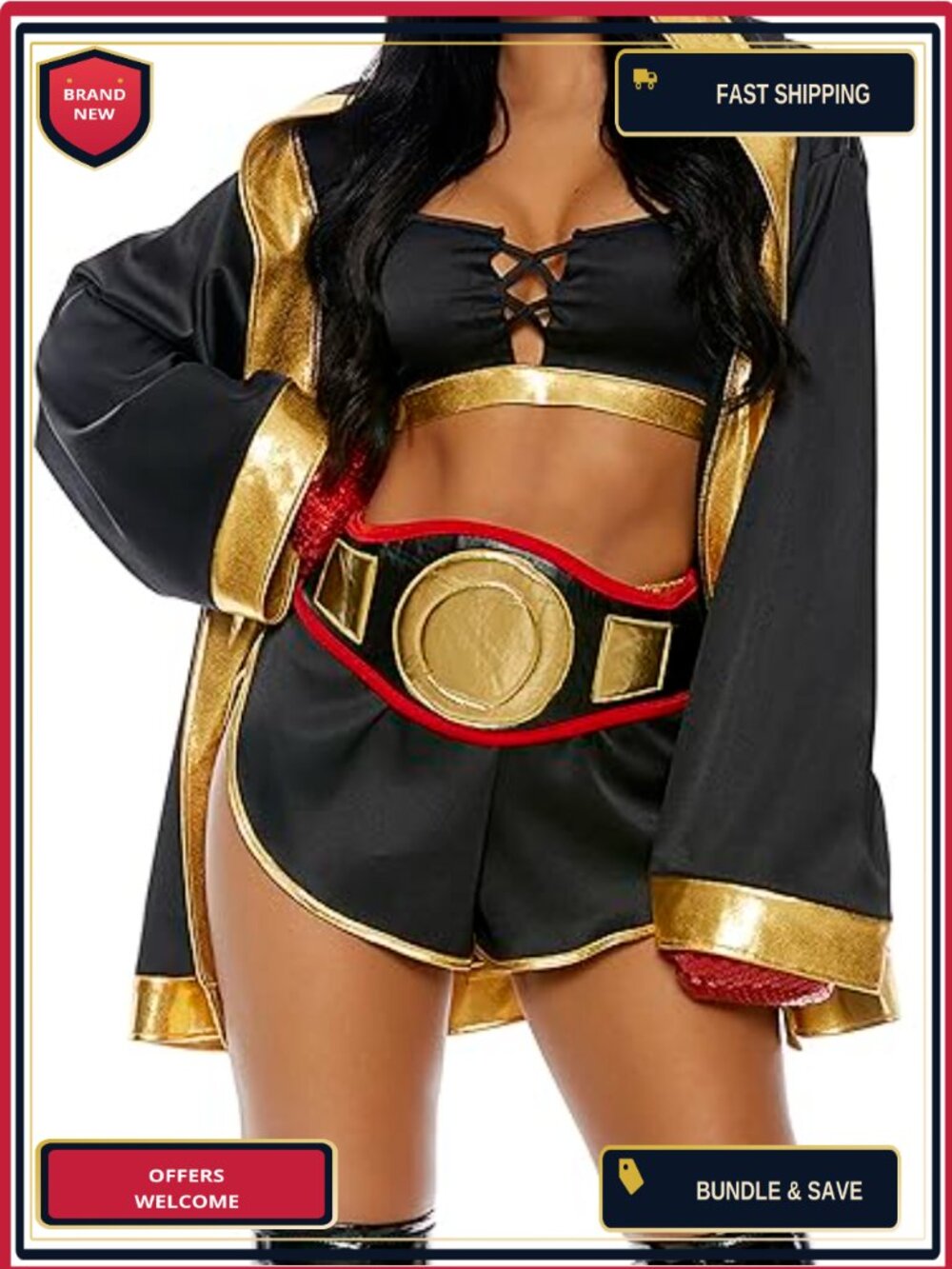 Boxer Costume 4-Piece Set Bra Shorts Belt Robe Sexy